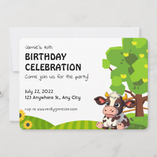 Cartoon Lola cow birthday invitation for kids.