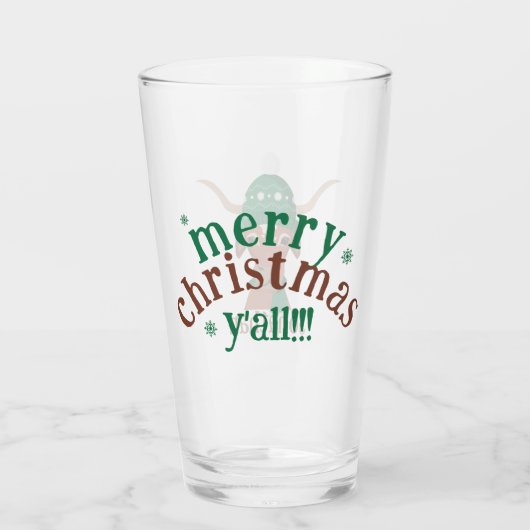 Cartoon Longhorn in Groene Ski Pet en Sjaal Glas (Achterkant)