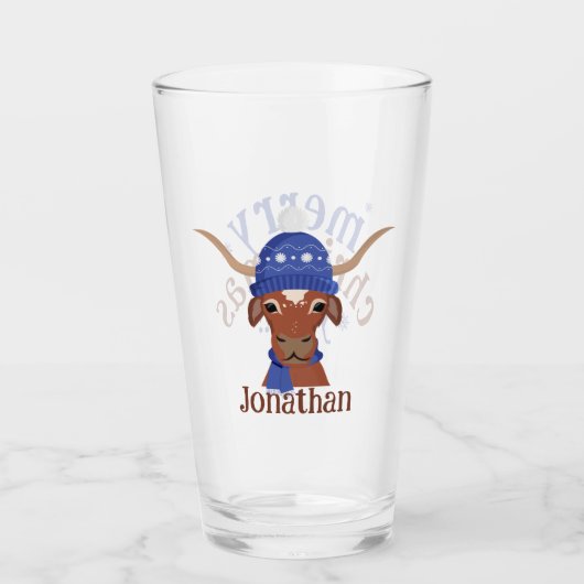 Cartoon Longhorn in Periwinkle Ski Pet en Sjaal Glas (Voorkant)