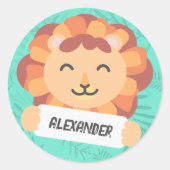 Cartoon Löwe mit Namensschild - grün Ronde Sticker (Voorkant)