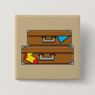 Cartoon Luggage Vierkante Button 5,1 Cm