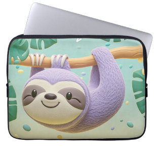 Cartoon luiaard die aan boomtak hangt laptop sleeve