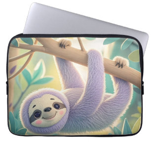 Cartoon luiaard die ondersteboven van een tak hang laptop sleeve