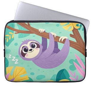 Cartoon luiaard die ondersteboven van een tak hang laptop sleeve