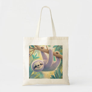 Cartoon luiaard die ondersteboven van een tak hang tote bag