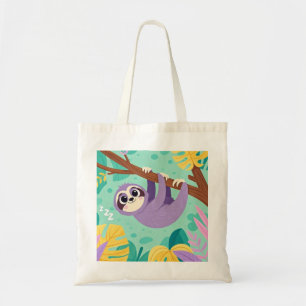Cartoon luiaard die ondersteboven van een tak hang tote bag