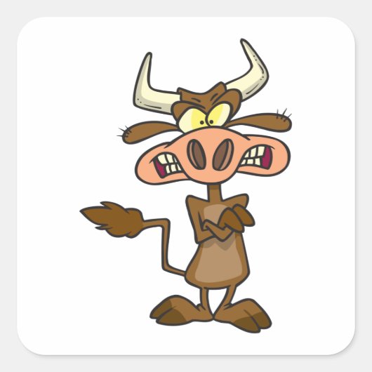 Cartoon Mad Koe Vierkante Sticker (Voorkant)