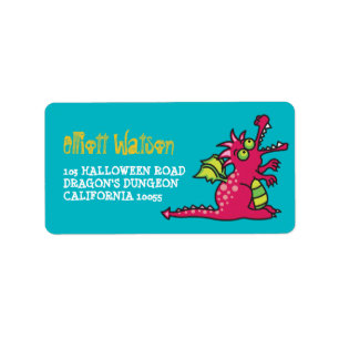 Cartoon Magenta Magic Dragon Kind Halloween Adres Etiket