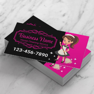Cartoon Maid Black & Pink House schoonmaakservice Visitekaartje