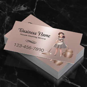 Cartoon Maid House Cleaning Service Roos Gold Visitekaartje