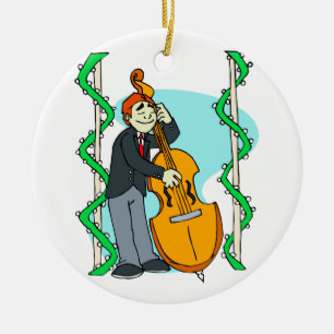 Cartoon man die rechtop in een bassin speelt keramisch ornament