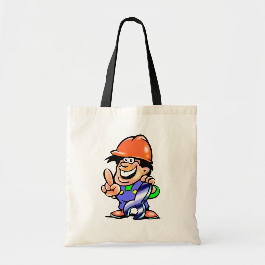 Cartoon Man in een Canvas tas met harde Petten (Voorkant)