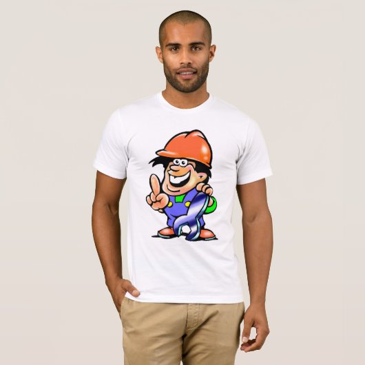 Cartoon Man in een hard Pet Mannen T-shirt (Voorkant volledig)