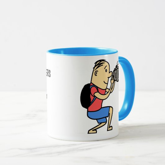 Cartoon man met camera-mok mok (Voorkant rechts)