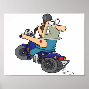Cartoon Man On A Motorcycle Poster