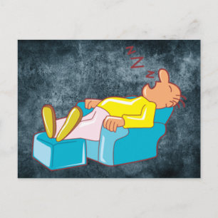 Cartoon Man Slapen in Lounge Chair ZZZ Briefkaart