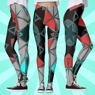 Cartoon Mandala Blauw Rood en Zwart Leggings