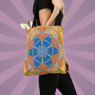 Cartoon Mandala blauw Sinaasappel en geel Draagtas