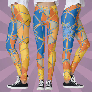 Cartoon Mandala blauw Sinaasappel en geel Leggings