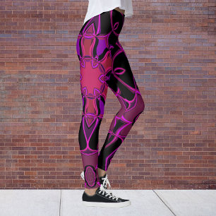 Cartoon Mandala Bloemroze en zwart Leggings