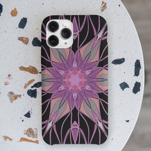 Cartoon Mandala Flower Black Paars en roze Case-Mate iPhone Case