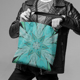 Cartoon Mandala Flower Blue en Green Draagtas