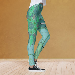 Cartoon Mandala Flower Blue en Green Leggings