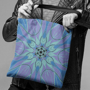 Cartoon Mandala Flower Blue en Paars Draagtas