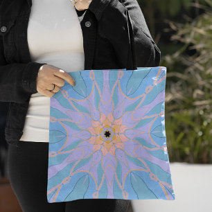 Cartoon Mandala Flower Blue en Yellow Draagtas