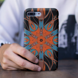 Cartoon Mandala Flower Blue Oranje en Black iPhone 11 Hoesje