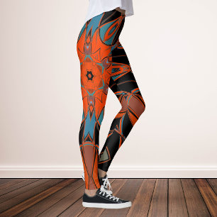 Cartoon Mandala Flower Blue Oranje en Black Leggings