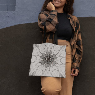 Cartoon Mandala Flower Gray Draagtas
