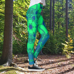 Cartoon Mandala Flower Green en Blue Leggings
