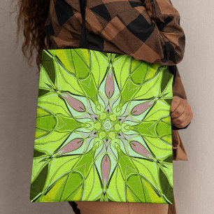 Cartoon Mandala Flower Green en roze Draagtas
