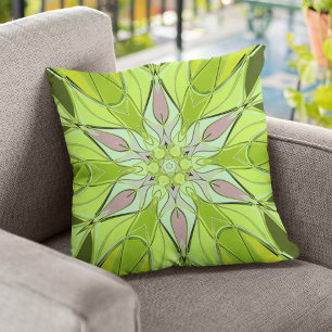 Cartoon Mandala Flower Green en roze Kussen