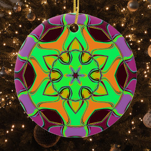 Cartoon Mandala Flower Green Oranje en Paars Keramisch Ornament