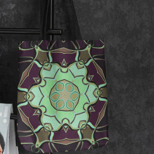 Cartoon Mandala Flower Green Paars and Black Draagtas