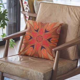 Cartoon Mandala Flower Oranje Kussen