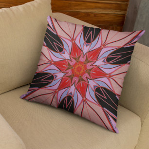 Cartoon Mandala Flower Red Blue en roze Kussen