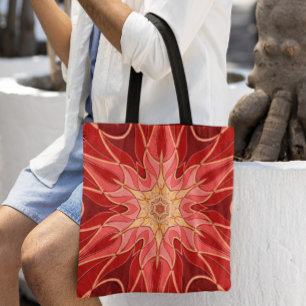 Cartoon Mandala Flower Red en Oranje Draagtas