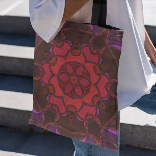 Cartoon Mandala Flower Red Pink en Paars Draagtas