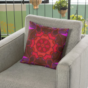 Cartoon Mandala Flower Red Pink en Paars Kussen