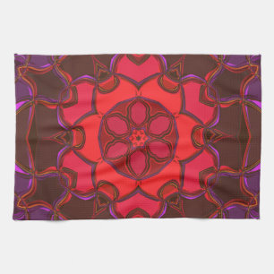Cartoon Mandala Flower Red Pink en Paars Theedoek