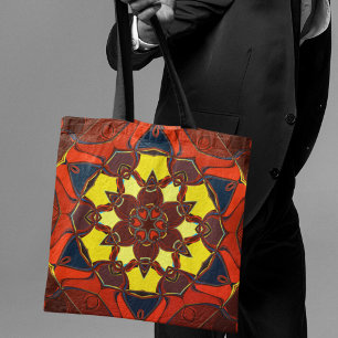 Cartoon Mandala Flower Yellow Oranje and Blue Draagtas