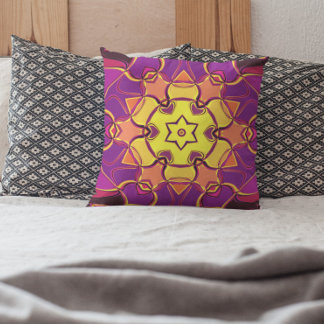 Cartoon Mandala Flower Yellow Oranje and Pink Kussen