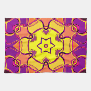 Cartoon Mandala Flower Yellow Oranje and Pink Theedoek