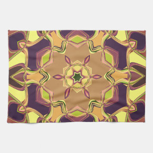 Cartoon Mandala Flower Yellow Paars en Oranje Theedoek