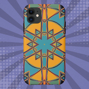 Cartoon Mandala Geel Blauw en Sinaasappel iPhone 11 Hoesje