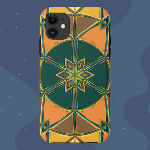 Cartoon Mandala Geel Sinaasappel en Groen iPhone 11 Hoesje
