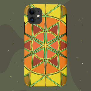 Cartoon Mandala Geel Sinaasappel en Groen iPhone 11 Hoesje